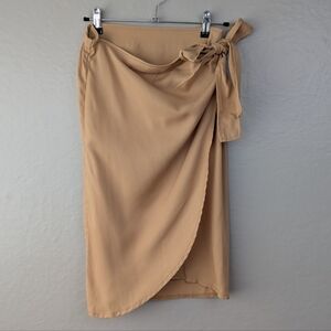 The Drop Lisadnyc Wrap Skirt Womens Size S Beige Side Tie Elastic Waist